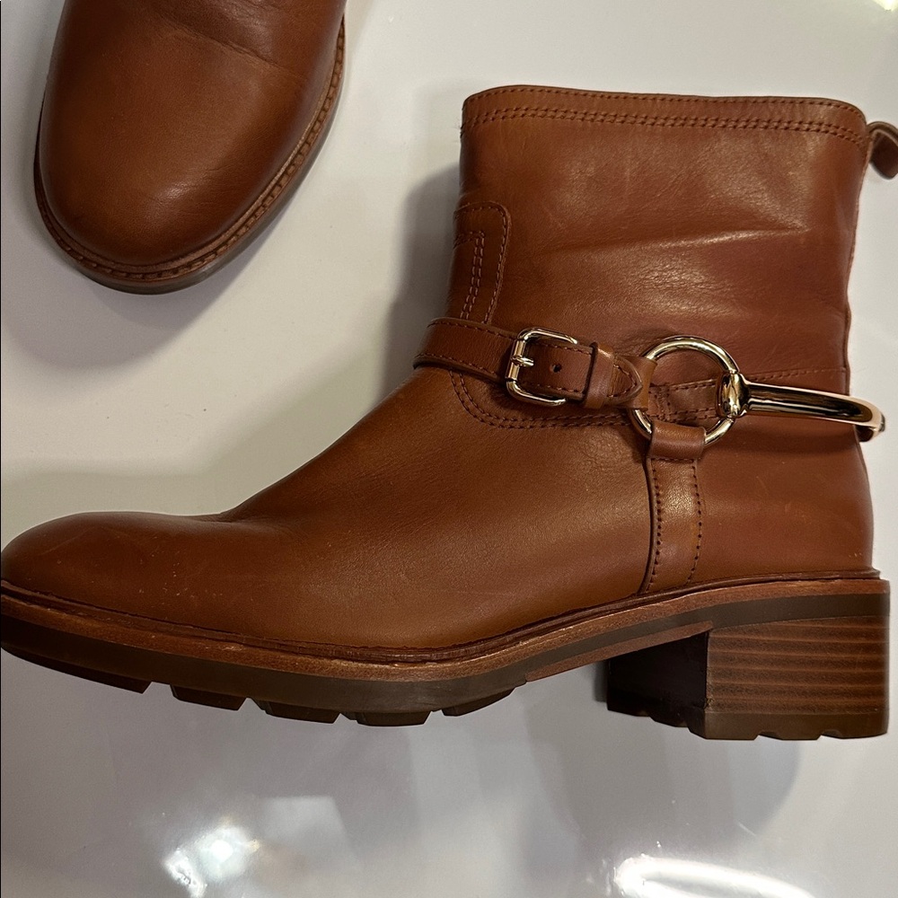 Coach Gillian Leather Saddle Brown Leather Ankle Boots Size 10 - Picture 7 of 8